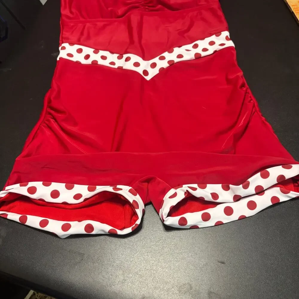 Retro Stage Red Polka Dot Swimdress One Piece Swimsuit Pin Up Rockabilly L NWT